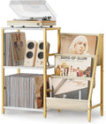 Record Player Stand, Vinyl Record Storage Table with Display Holder Shelf | Record Player Table with Vinyl Organizer 200 Album Rack, Mid Century Modern Turntable Stand, Vintage Media Console for Stereo