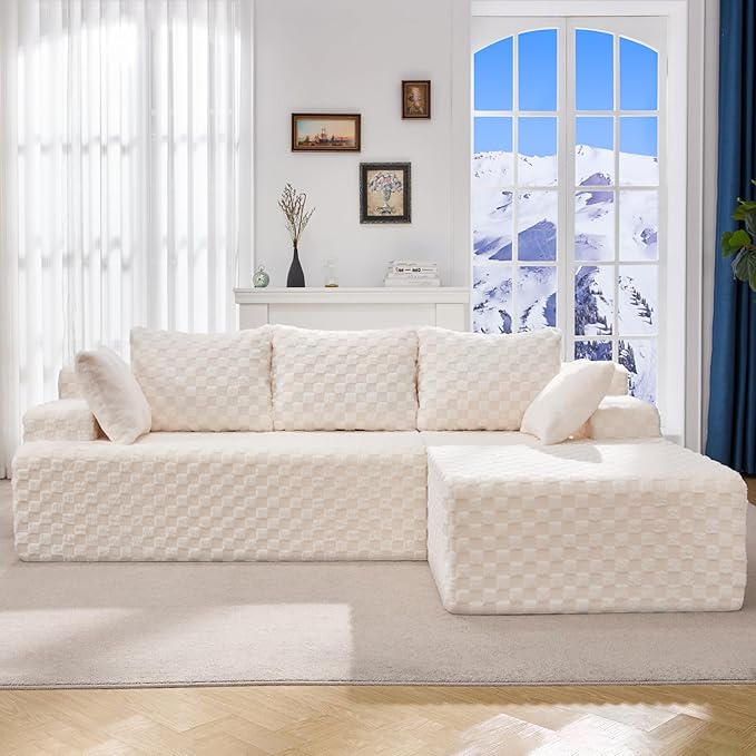 Hobestluk Modular Sectional Sofa Couches L-Shape Couch 3 Seat Modular Sofa Memory Foam Sectional Couches for Living Room, Cloud Couch with Oversized Chaise (96" Right Facing Chaise)
