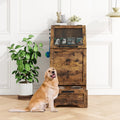 Dog Feeding Station with 2 Elevated Bowls, Pet Feeding Station,Flip Top Dog Food Storage Cabinet, Food Storage Container,Pet Toy Organizer,Modern Organizer,Brown