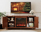 JUMMICO Fireplace TV Stand, Farmhouse Entertainment Center with Fireplace and Shelves, Double Barn Doors Storage Cabinets for TVs to 65+ Inch for Living Room (Walnut)