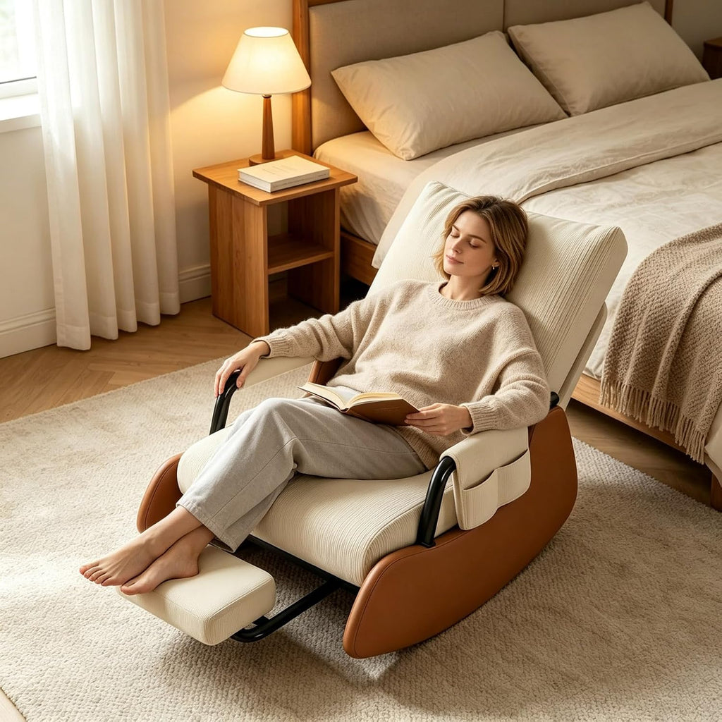 Nursery Glider Rocking Chair Rocking Chair with Foot Rest Nursery Chair, Wear Resistant Washable Corduroy Cover Ergonomic Foldable Stable Frame for Apartment Nursery