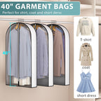 40” Garment Bags for Hanging Clothes 4” Gusseted - with Clear Window, Breathable Fabric, Metal Zipper, Suit Coat Dress Protector for Clothes Closet storage, Season Off, Moving, 3 Pack