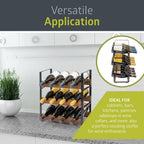Pearington 12 Bottle Stackable Wine Rack, Rustic 3-Tier Solid Acacia Wood and Iron Wine Bottle Holder, Free Standing Countertop Liquor Display Shelf, 17" x 7.2" x 16.5"