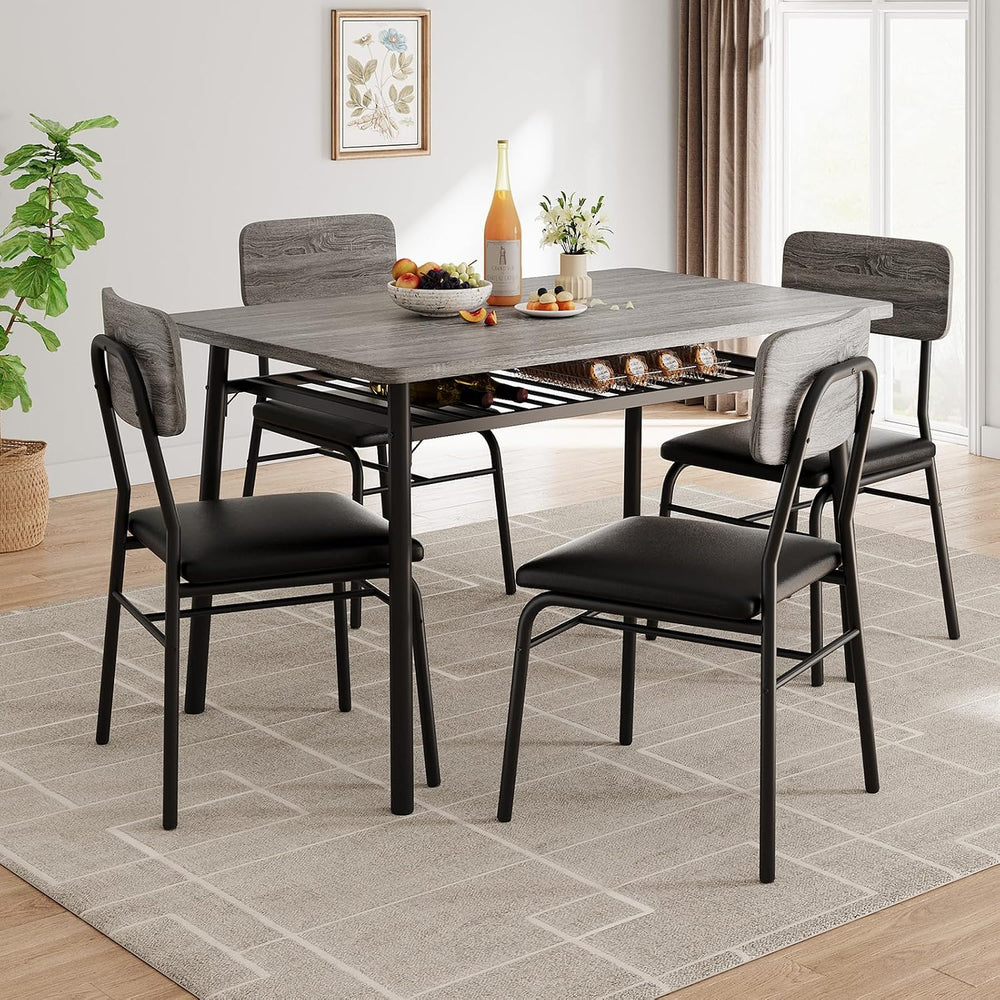 GarveeHome Dining Table Set for 4 with Storage Rack, Gray