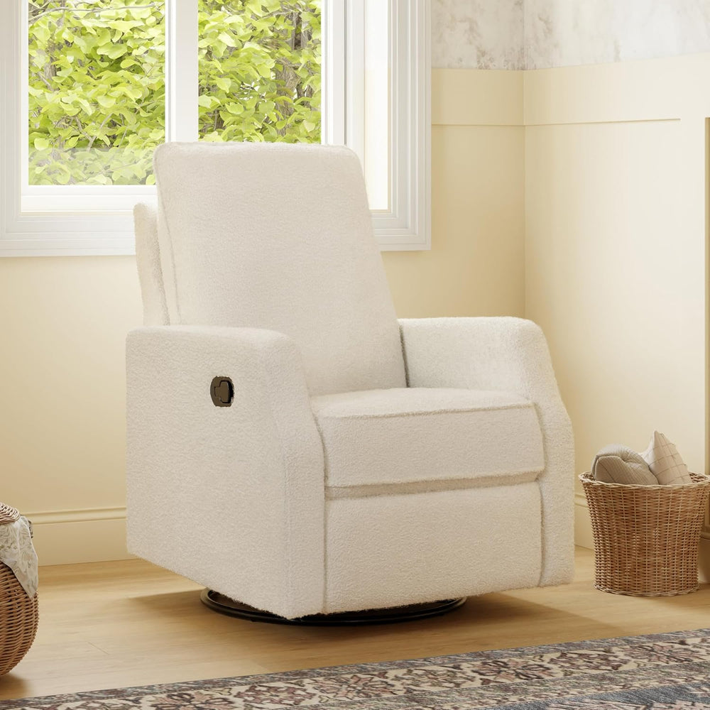 Davinci Lucas Pillowback Swivel Recliner in Cozy Cream Boucle, Greenguard Gol...