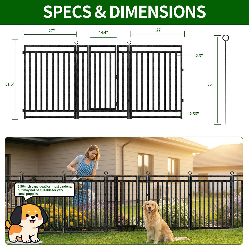 Decorative Garden Fence Metal Dog Fence Outdoor, 32in (H) x 54ft (L), 21 Pane...