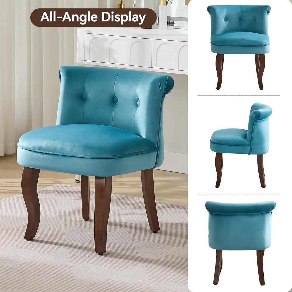 WUTUTUEE Velvet Vanity Chair with Back, Tufted Upholstered Vanity Stool with ...