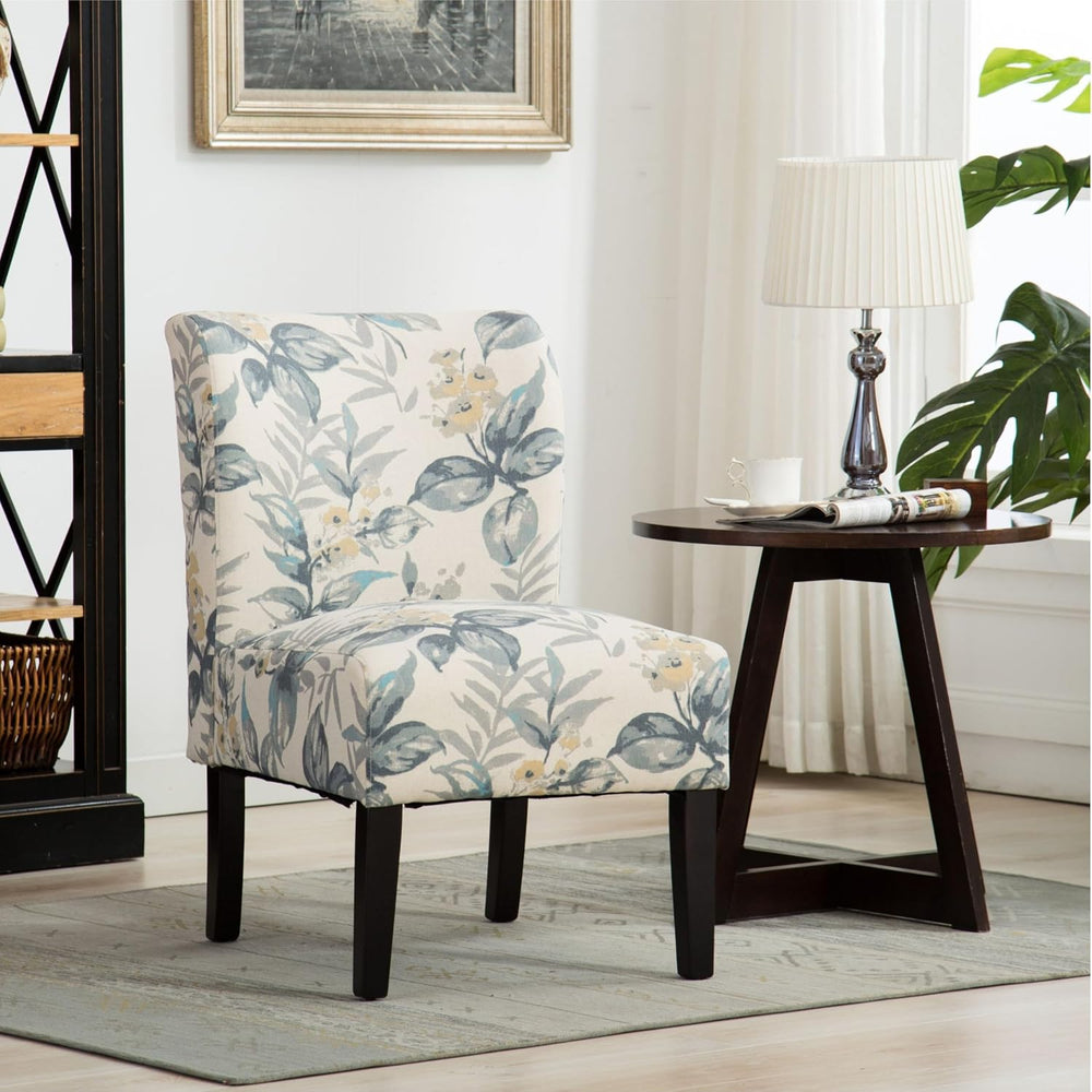 Roundhill Furniture Capa Print abric Armless Contemporary Accent Chair, Blue ...