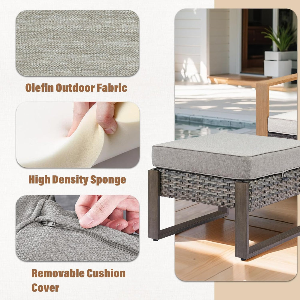 HUMMUH Patio Ottomans Outdoor Foot Rest-All Weather Rattan Outdoor Footstool ...