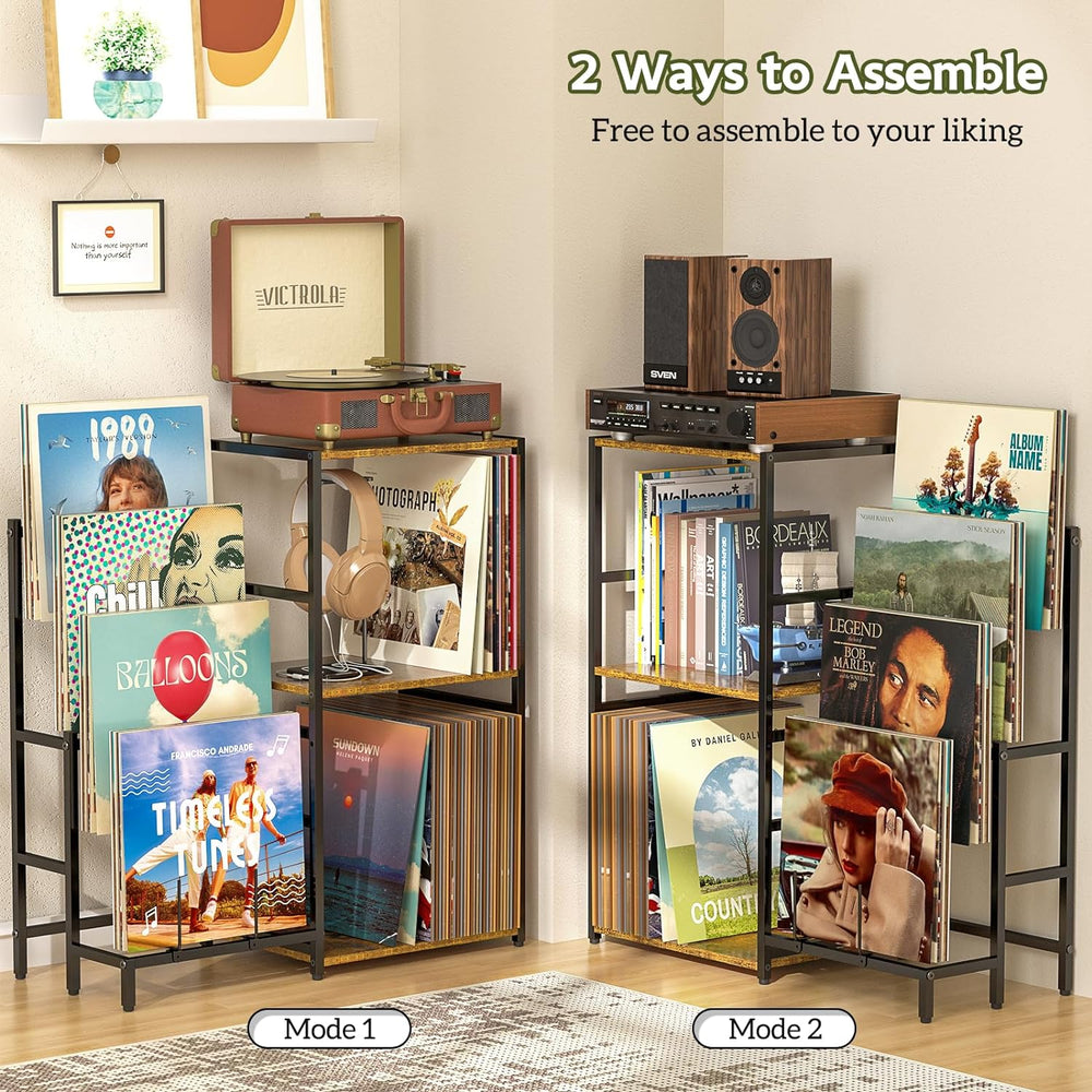 Record Player Stand, Turntable Stand with 4-Tier Vinyl Record Storage, Record...