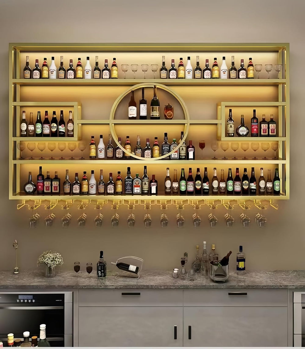 47in Modern Wine Rack Wall Mounted, Metal Wall Bar Shelves for Liquor Bottles...