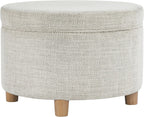 Homepop Home Decor | Upholstered Round Storage Ottoman | Ottoman with Storage for Living Room & Bedroom (Cream Chevron Woven) Large