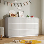 Dresser for Bedroom with 9 Drawers, Fluted Chest of Drawers with Round Curved Corner, Hidden Handles, Modern Wood Storage Organizer for Bedroom, Nursery, Living Room