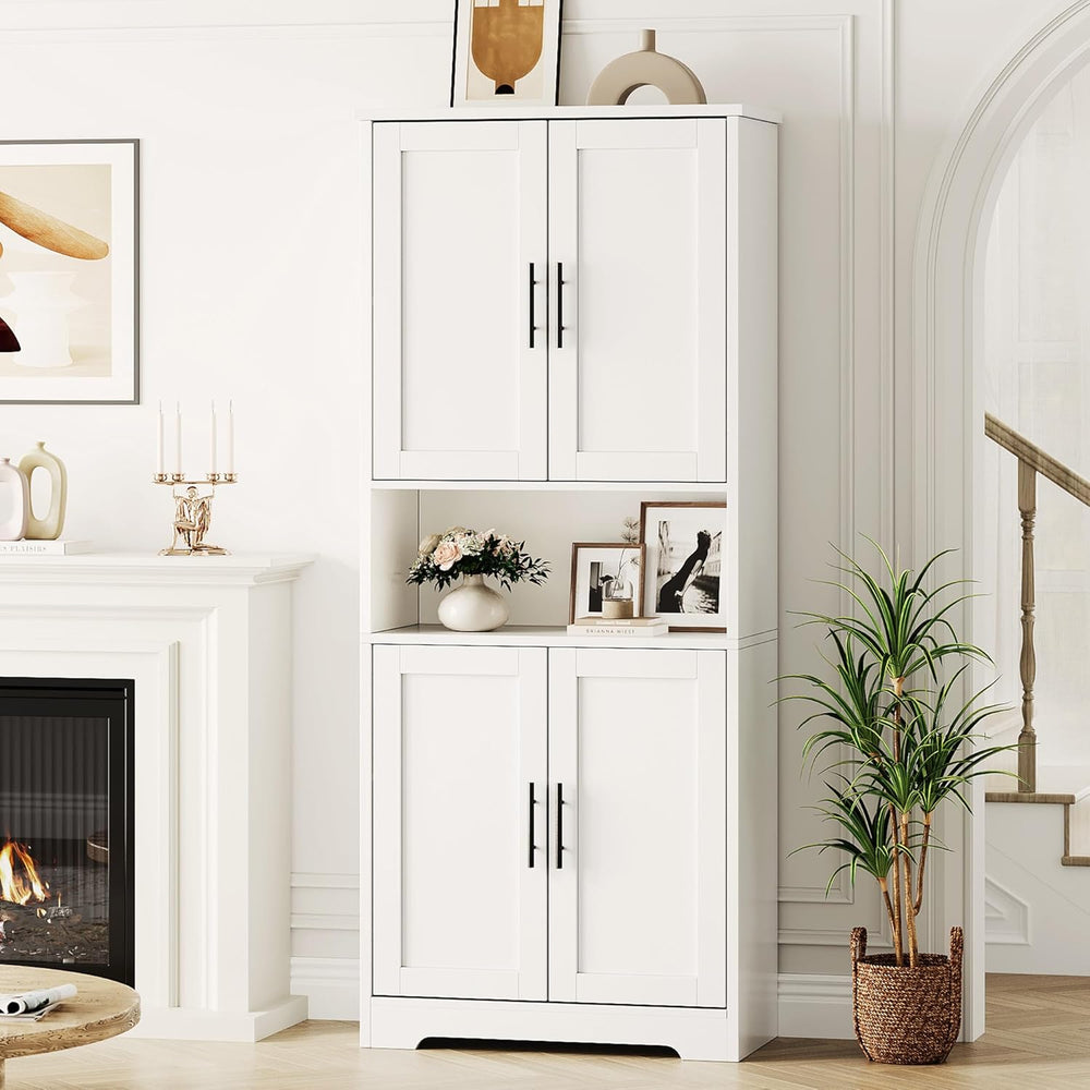 Kitchen Pantry Cabinet, 70in Tall White Storage Cupboard with Doors and Adjus...