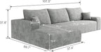 Eafurn Oversized L-Shaped Modular Sectional Sofa with Chaise, Fluffy Corduroy Upholstered Boneless Couch with Deep Seat, Minimalist Flexible Combination for Living Room | Breathable material, Full Foam, Anti-slip