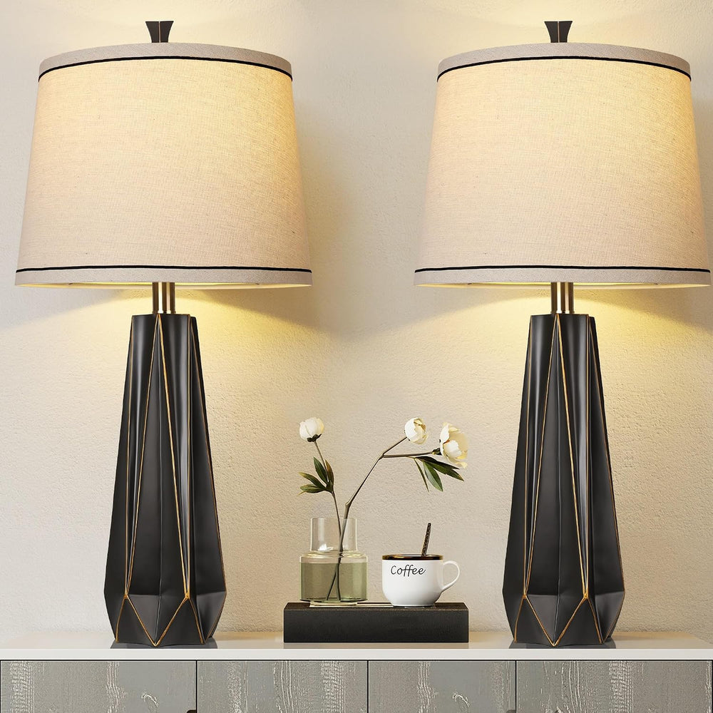 27" Black Gold Rim Resin Table Lamp, Modern Desk Lamps, 3 Color Temperature