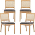 French Country Dining Chairs Set of 4, Grey Kitchen & Dining Room Chairs Set of 4, Rattan Dining Chairs, Cane Low Back, Wood Legs, Sillas De Comedor (Rattan, Gray, 4Pcs)