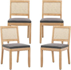 French Country Dining Chairs Set of 4, Grey Kitchen & Dining Room Chairs Set of 4, Rattan Dining Chairs, Cane Low Back, Wood Legs, Sillas De Comedor (Rattan, Gray, 4Pcs)