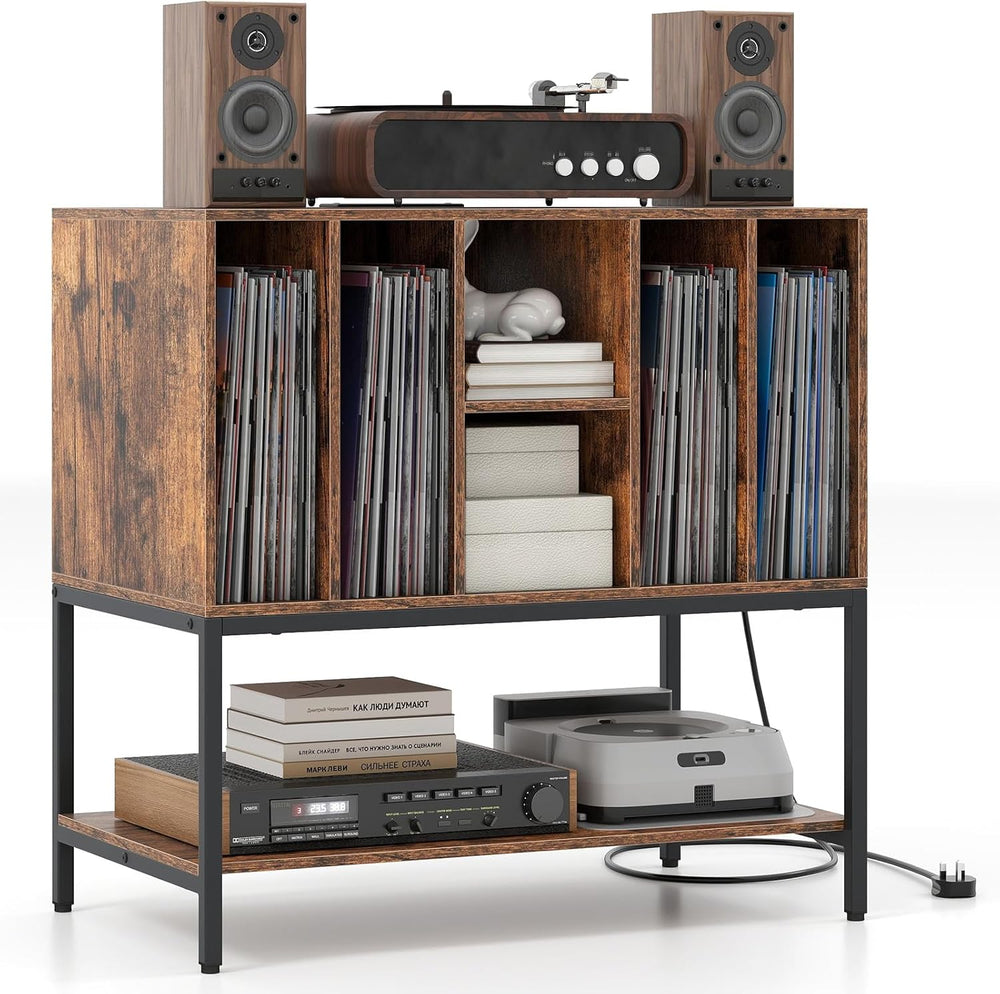 Giantex Record Player Stand with Charging Station, Turntable Stand with Stora...