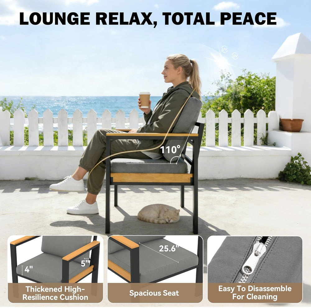 HOMREST Outdoor Couch Aluminum Patio Furniture Sofa, Loveseat and Ottoman, Al...