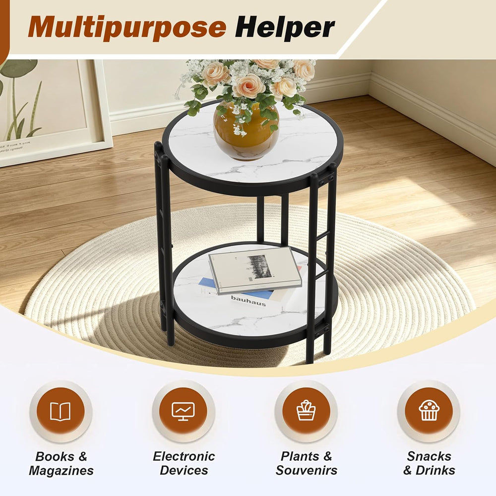 Alunaune Industrial End Table, 2-Tier Round Side Table, Small Modern Storage ...