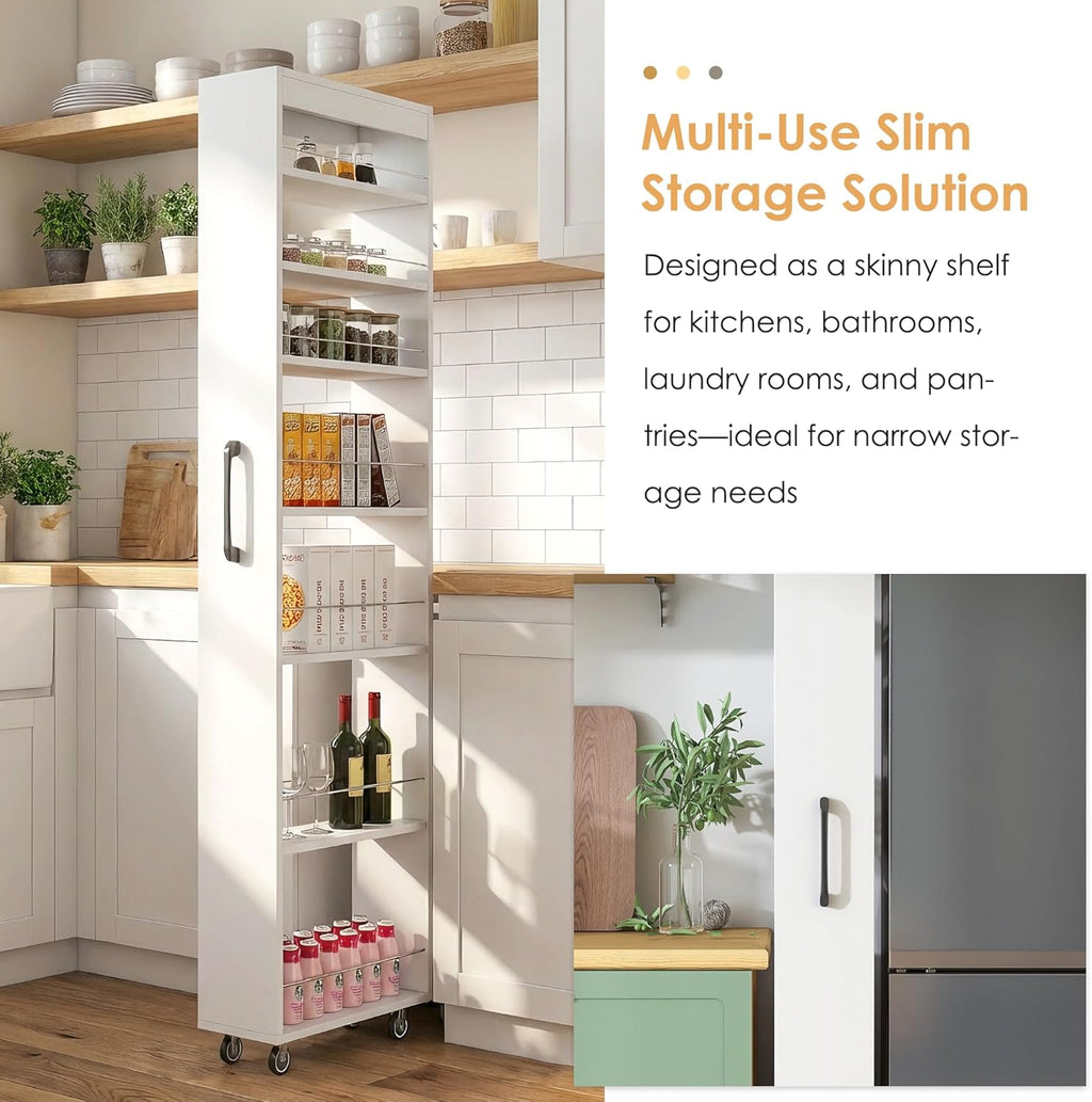 Slim Rolling Storage Cart with Wheels, 7 Tier Mobile Shelving Unit Organizer, Skinny Shelf Spice Rack, Slim Kitchen Cart for Pantry, Laundry, and Narrow Places(7.8 in)