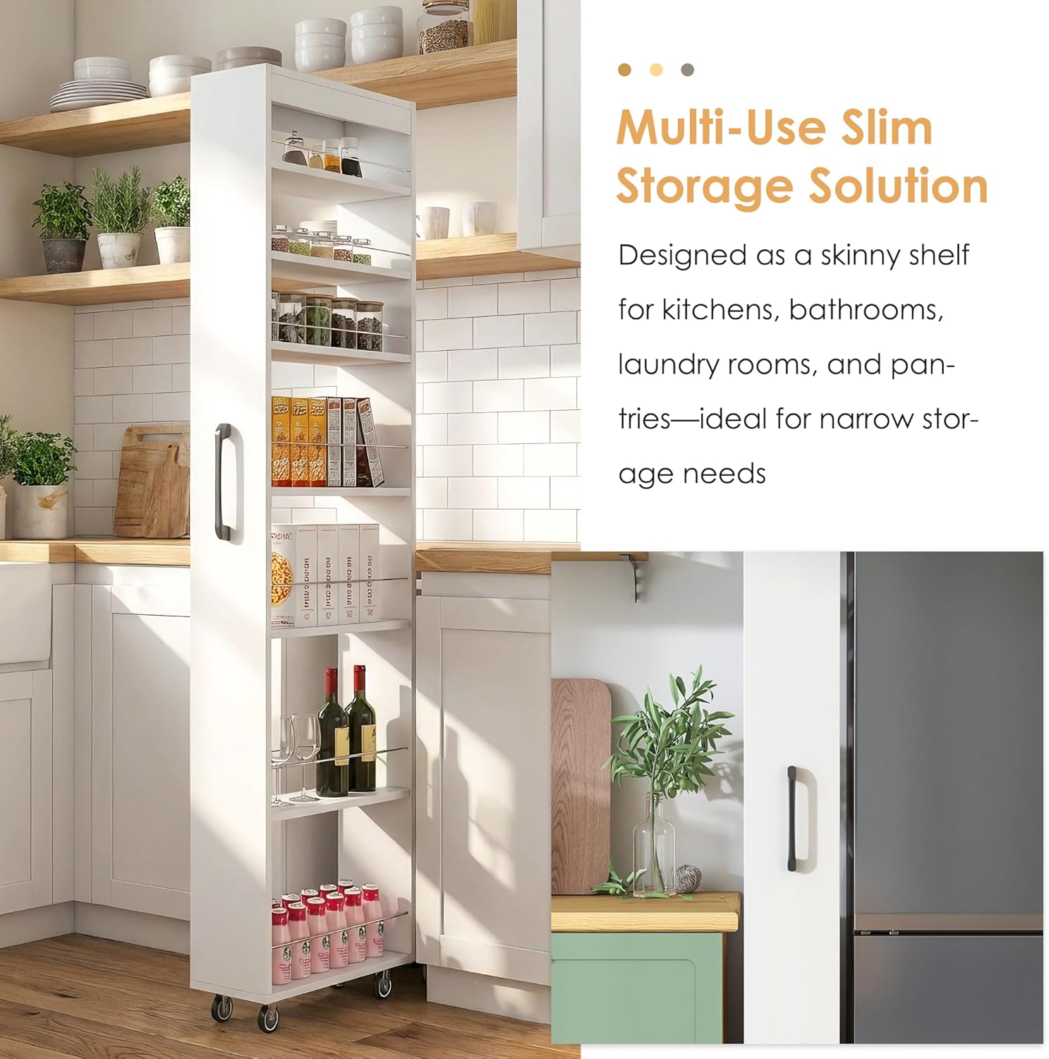 Slim Rolling Storage Cart with Wheels, 7 Tier Mobile Shelving Unit Organizer, Skinny Shelf Spice Rack, Slim Kitchen Cart for Pantry, Laundry, and Narrow Places(7.8 in)