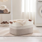 72L Large Laundry Basket with Leather Handles for Living Room Storage, Woven Rope Baskets Bin for Blanket, Kids Toy, Gifts, Wicker Hamper for Bedroom Dirty Clothes, 22"x17"x12" White Brown