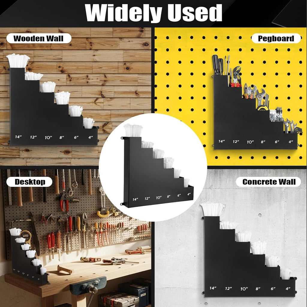 Cable Zip Tie Storage Holder Rack Metal Zip Tie Organizer Wall Mount Pockets with Screws for Workshop Shed Garage Home Ties, Ties and Tools Not Include(Black,14 x 13 Inch,6 Pockets)