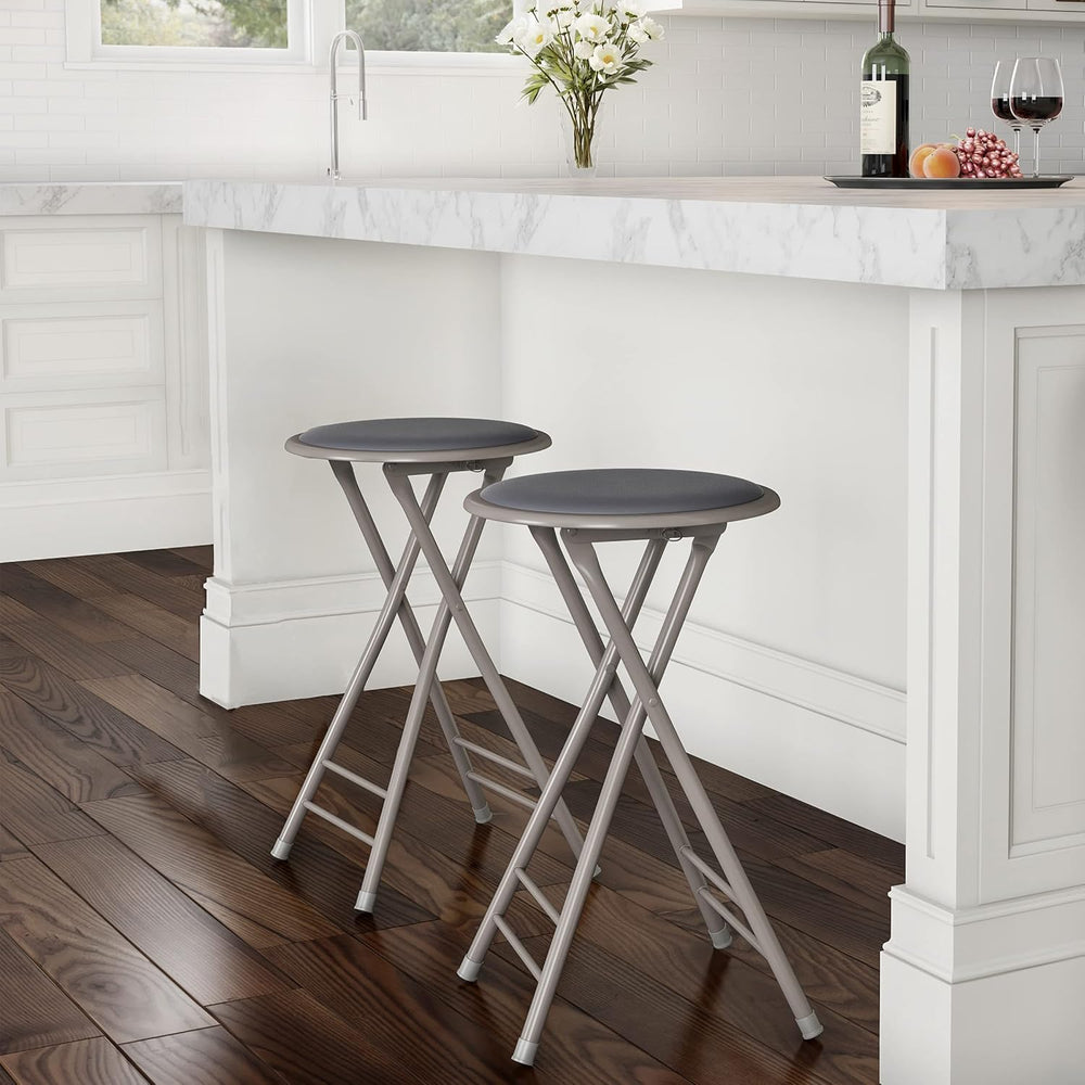 Lavish Home Folding Stool with Padded Backless Seat Set of 2, Gray, 24” | Cou...