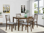 KEIKI 5-Piece Standard Height Dining Table Set with Rectangular Table and 4 Upholstered Ladder Backrset Chair, for 4 Person, Modern Wooden Table Set, Easy Assembly, for Kitchen, Dining Room, Walnut