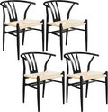 Yaheetech Weave Dining Chairs Set of 4 Mid-Century Modern Dining Room Chairs with Weave Hemp Seat and Metal Legs for Kitchen, Living Room, Restaurant, Black