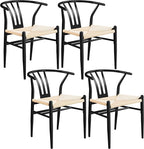 Yaheetech Weave Dining Chairs Set of 4 Mid-Century Modern Dining Room Chairs with Weave Hemp Seat and Metal Legs for Kitchen, Living Room, Restaurant, Black