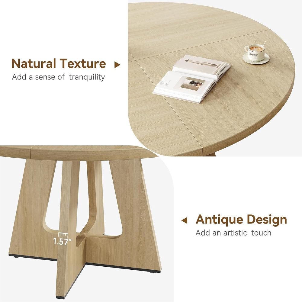 IDEALHOUSE 47" Farmhouse Round Dining Table for 4 to 6 (No Chairs), Wood