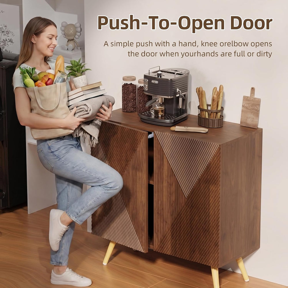 DHZ Fluted Sideboard Buffet Cabinet, 30” Wood Storage Credenza with Adjustabl...