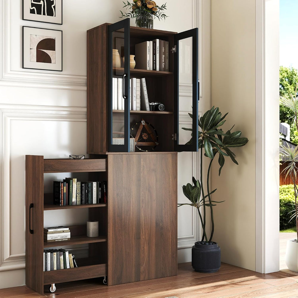 Ultra-Slim 70.87" H Display Storage Cabinet w/ 4-Tier Pull-Out Multi-Fun...