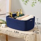 Small Storage Baskets for Organizing | Closet Organizer Bins | Shelf Toy Basket | Woven Rope Baskets | Cube Decorative Box | Shallow Basket | 13x8.5x5.1” | 4 Packs Navy Blue
