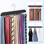 RESOVO Upgraded Tie Rack Hanger with 20 Foldable Metal Hooks, Space Saving Necktie Organizer for Men – Large Capacity Tie and Belt Wooden Hanger for Closet - Black