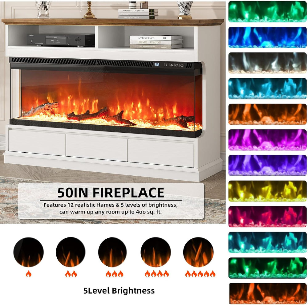 4 EVER WINNER Fireplace TV Stand with 50" Electric Fireplace, Fireplace ...