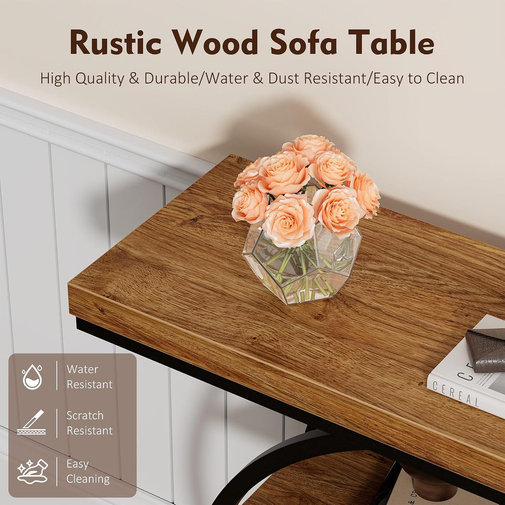 Nuturelly 41.3" Console Table, 4-Tier Sofa Table for Hallway, Rustic Bro...
