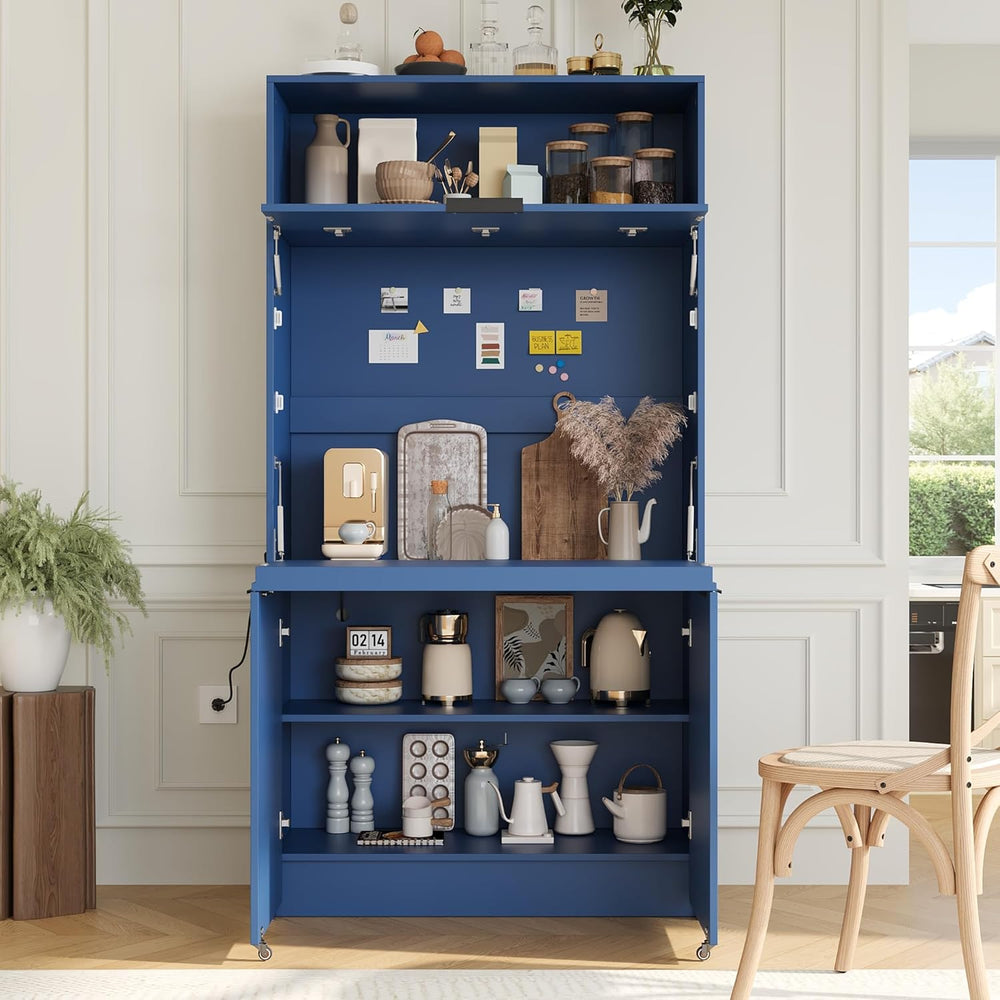 Compact Kitchen Pantry,69''H Buffet with Hutch and Foldable Workstati...