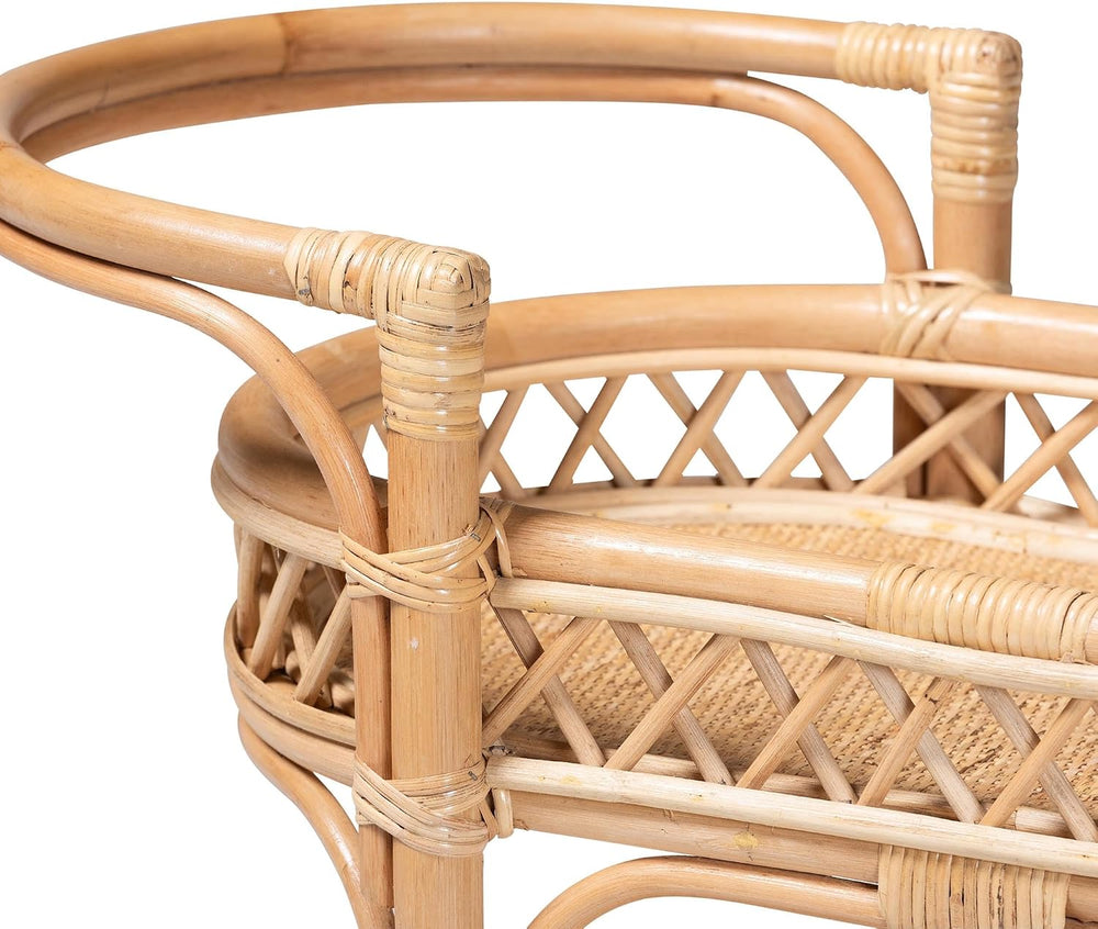 Bali & pari Raul Natural Rattan Kitchen Cart - 2-Tier Handwoven Wicker St...