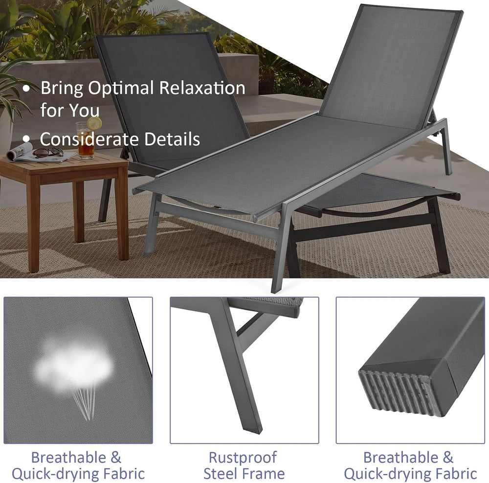 Tangkula Outdoor Chaise Lounge Chair Set of 2, 6-Position Adjustable Reclinin...