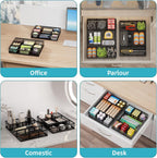 Marbrasse 2 Pack Desk Drawer Organizer, Mesh Drawer Organizer Tray with 8 Adjustable Compartments, Desk Organizers and Accessories, 5 Dividers Drawer for Office Supplies, Makeup & Vanity (Black)