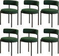 Boucle Dining Chairs Set of 6, Green Dining Chairs with Upholstered Seat and Round Back, Mid-Century Modern Kitchen Chairs for Dining Room, Restaurant