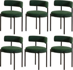 Boucle Dining Chairs Set of 6, Green Dining Chairs with Upholstered Seat and Round Back, Mid-Century Modern Kitchen Chairs for Dining Room, Restaurant