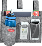 Linen Bedside Caddy, Bedside Storage Organizer for Hospital Beds, College Dorm Rooms or Baby Bed (4 Pockets-Grey)