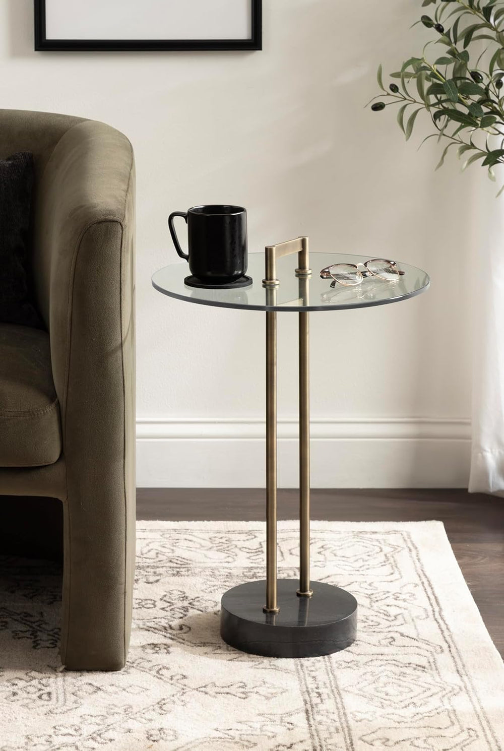 Kate and Laurel Cerullo Modern Round Glass Side Table with Marble Base, 16 x ...