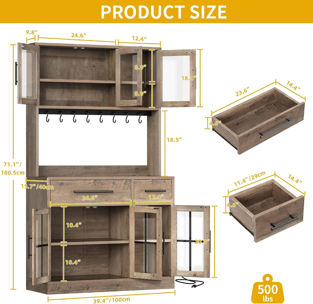 DWVO 71'' Tall Kitchen Pantry Storage Cabinet, Ivory Grey | Charge St...