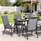 JEAREY Patio Dining Chairs Set of 4, Outdoor Stackable Dining Furniture Set, All Weather Dining Set for Lawn, Garden, Backyard, Poolside, Deep Gray